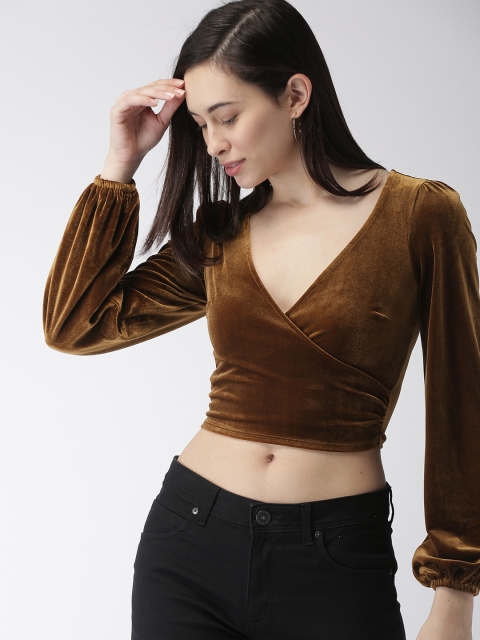 

FOREVER 21 Women Coffee Brown Solid Wrap Top