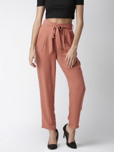 

FOREVER 21 Women Rust Orange Regular Fit Solid Peg Trousers