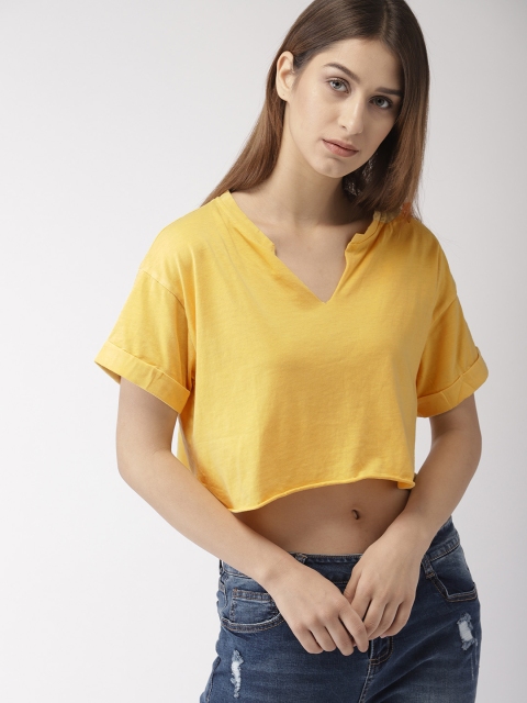 

FOREVER 21 Women Yellow Solid Crop Top