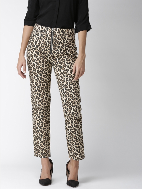 

FOREVER 21 Women Beige & Black Slim Fit Regular Trousers