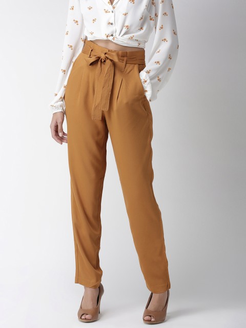 

FOREVER 21 Women Rust Brown Regular Fit Solid Regular Trousers