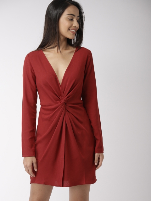 

FOREVER 21 Women Maroon Solid Sheath Dress