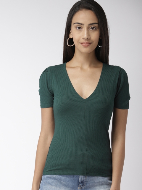 

FOREVER 21 Women Green Solid Knitted Top