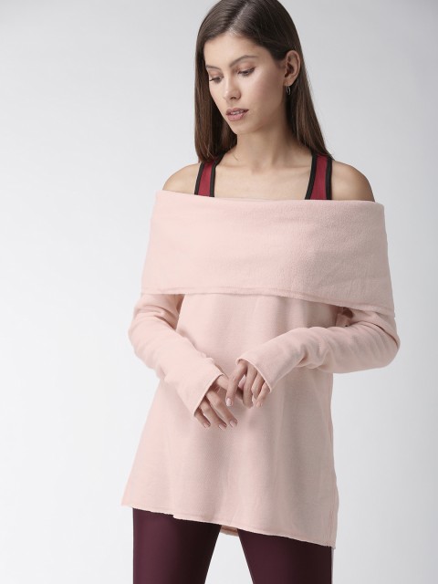 

FOREVER 21 Women Pink Solid Longline Bardot Top