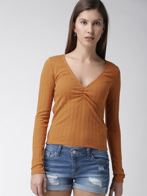 

FOREVER 21 Women Mustard Self Design Top