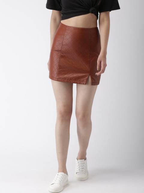 

FOREVER 21 Women Brown Self-Design Straight Mini Skirt