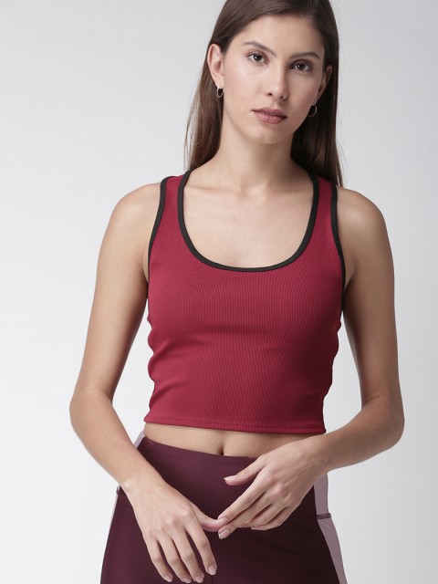 

FOREVER 21 Women Burgundy Solid Tank Crop Top