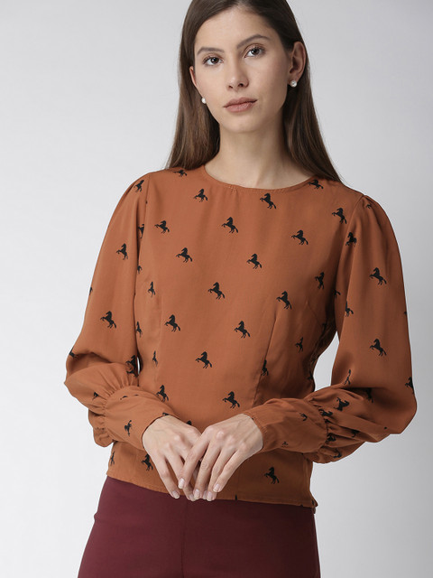 

FOREVER 21 Women Brown Printed Top