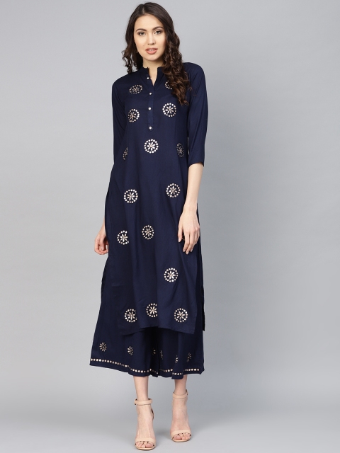 

Ishin Women Navy Blue Gota Patti Kurta with Palazzos