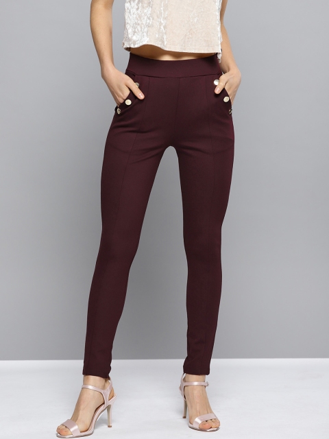 

Harpa Women Burgundy Solid Treggings