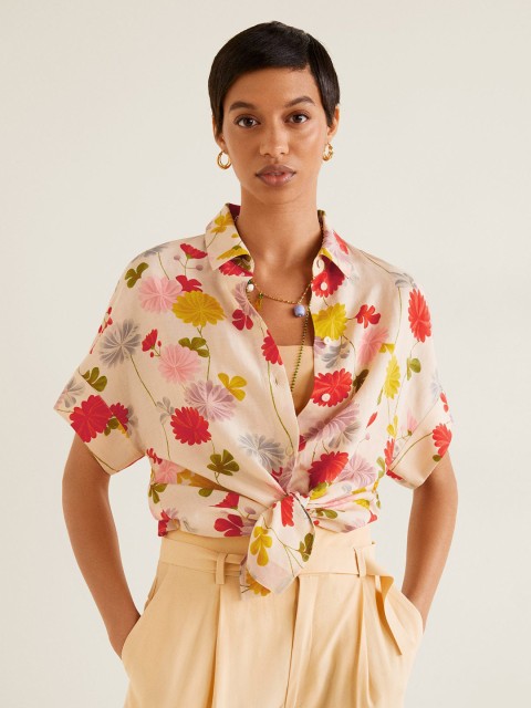 

MANGO Women Cream-Coloured & Red Regular Fit Printed Casual Shirt