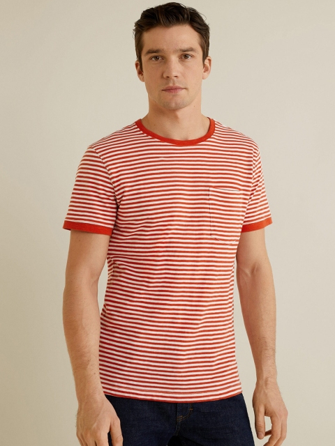 

MANGO MAN Red & White Striped Round Neck T-shirt