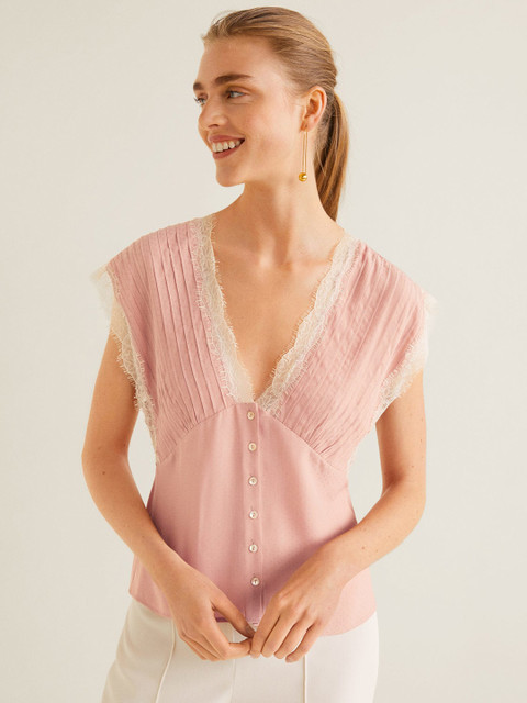 

MANGO Women Pink Self Design Empire Top