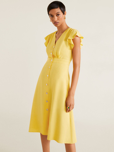 

MANGO Women Yellow Self Design Empire Dress