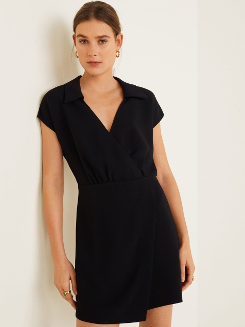 

MANGO Women Black Solid Wrap Dress
