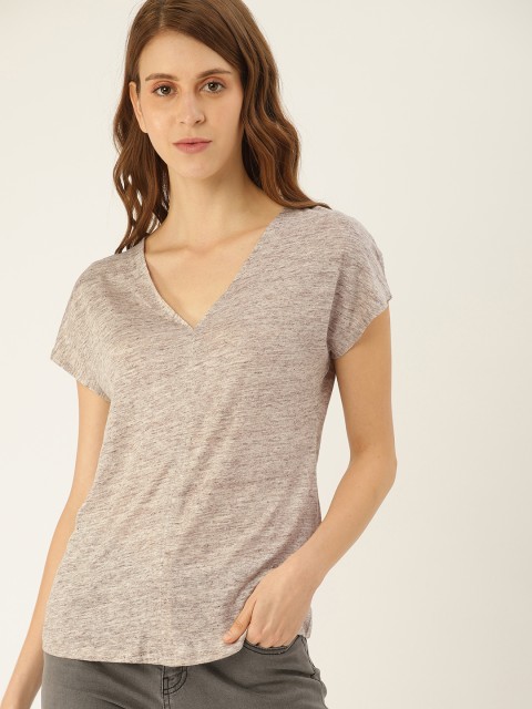 

MANGO Women Beige Solid Linen Top