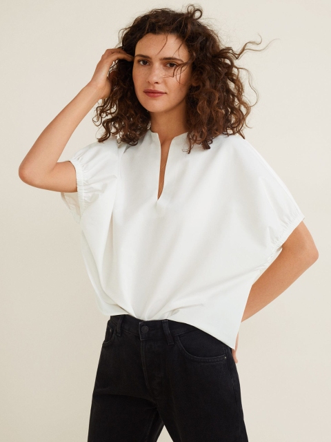 

MANGO Women White Solid Boxy Top