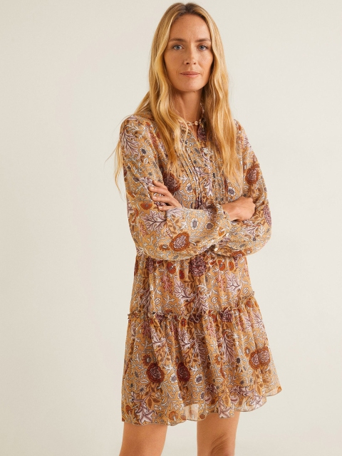 

MANGO Women Brown Floral Print A-Line Dress