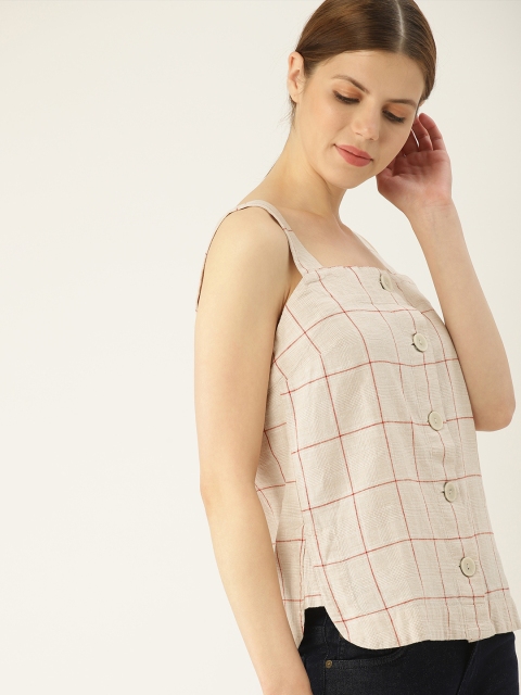 

MANGO Women Cream-Coloured & Red Checked Top