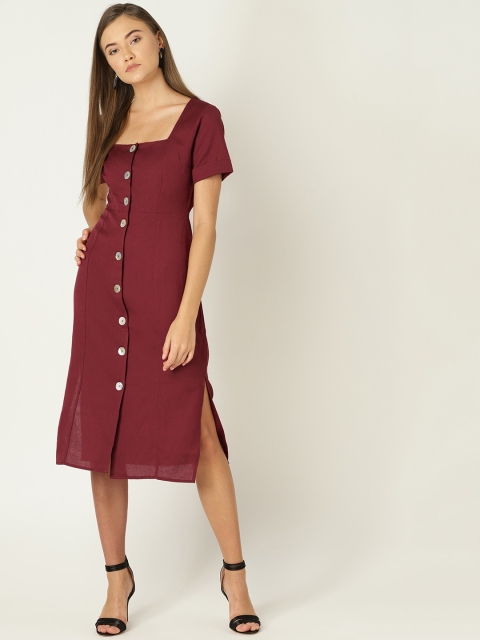 

MANGO Women Maroon Solid A-Line Dress