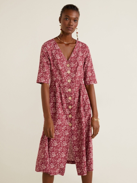 

MANGO Women Rust Brown Printed A-Line Dress