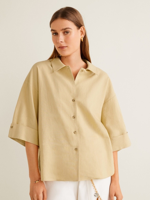 

MANGO Women Beige Regular Fit Solid Casual Shirt