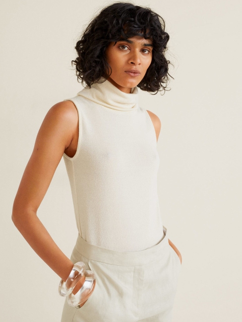 

MANGO Women Cream-Coloured Solid Top