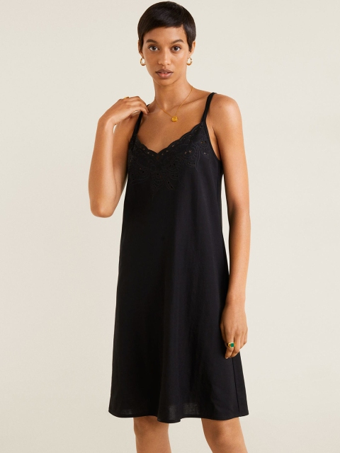 

MANGO Women Black Solid A-Line Dress