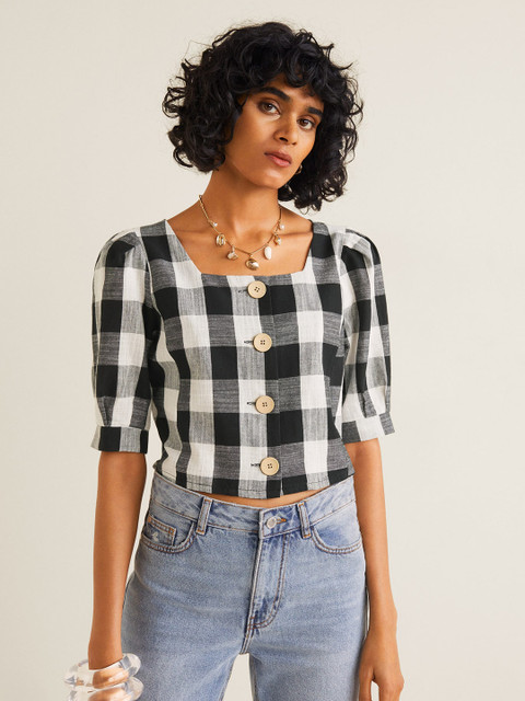 

MANGO Women Black & White Checked Crop Top