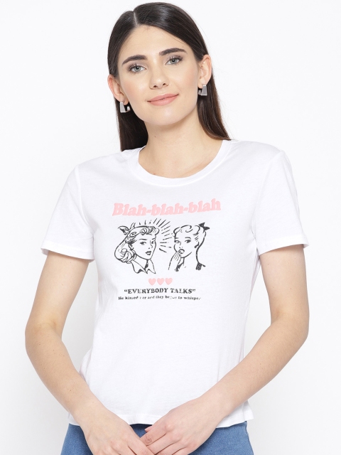 

OVS Women White Printed Round Neck T-shirt