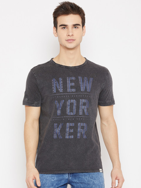 

OVS Men Charcoal Grey Printed Round Neck T-shirt