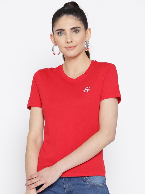 

OVS Women Red Solid Round Neck T-shirt