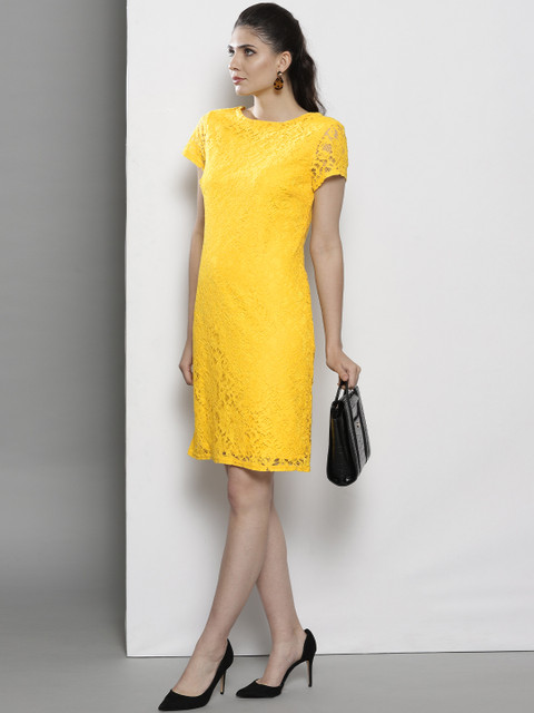 

DOROTHY PERKINS Women Yellow Lace Sheath Dress