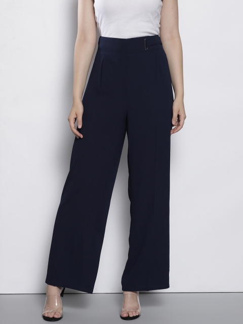 

DOROTHY PERKINS Women Navy Blue Regular Fit Solid Parallel Trousers