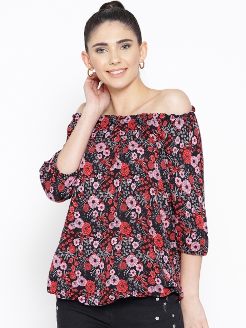 

OVS Women Black & Pink Floral Bardot Top