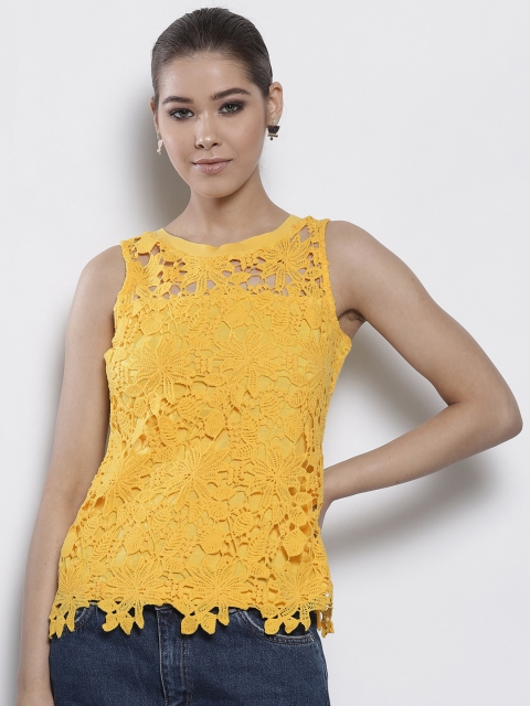 

DOROTHY PERKINS Women Yellow Lace Inserts Top