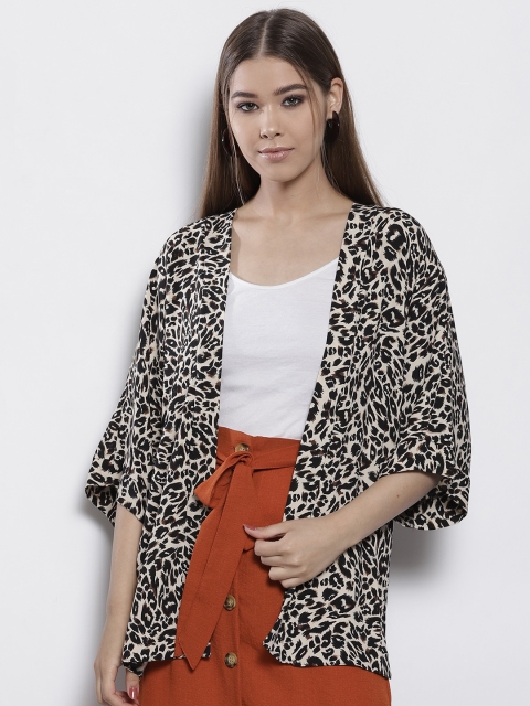 

DOROTHY PERKINS Beige & Black Animal Print Open Front Shrug