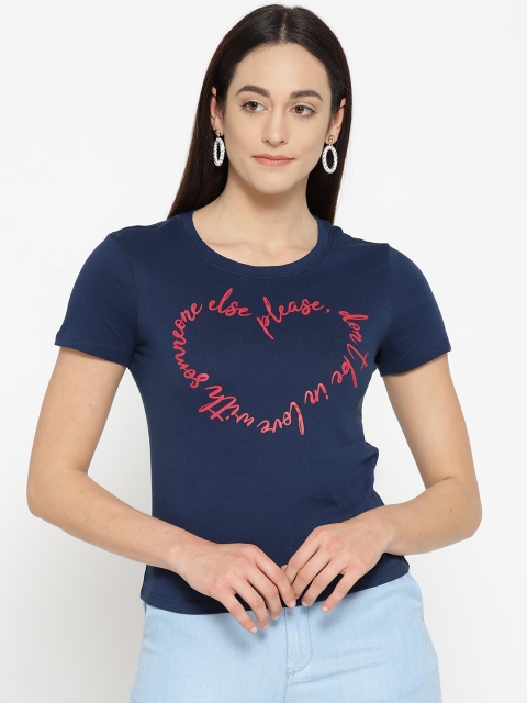 

OVS Women Navy Blue Printed Round Neck T-shirt