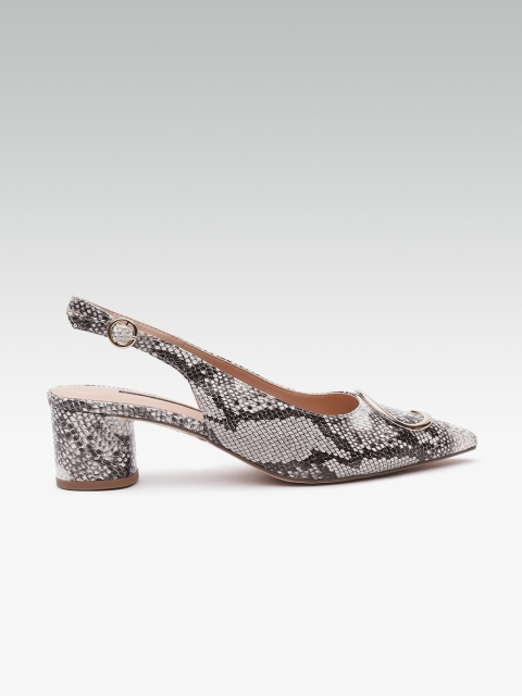 

DOROTHY PERKINS Women Grey & Black Snakeskin Textured Heels