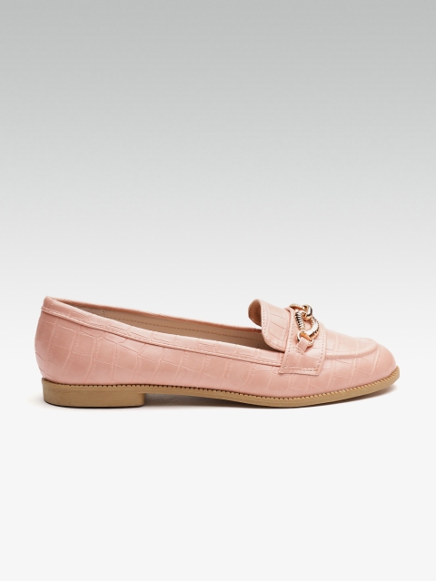 

DOROTHY PERKINS Women Peach-Coloured Croc Textured Loafers