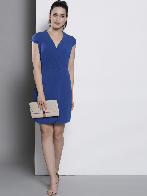 

DOROTHY PERKINS Women Blue Solid Wrap Dress