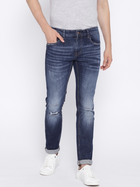 

OVS Men Navy Blue Skinny Fit Mid-Rise Low Distress Stretchable Jeans