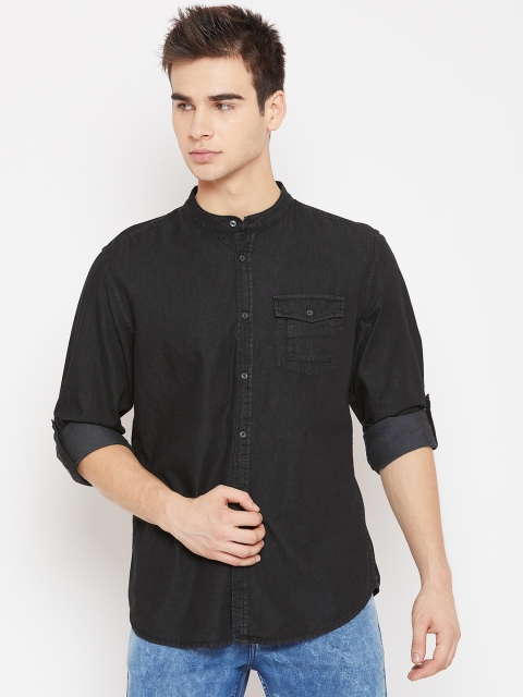 

OVS Men Black Slim Fit Solid Casual Chambray Shirt