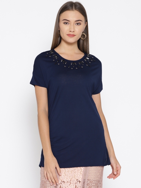 

OVS Women Navy Blue Solid Top
