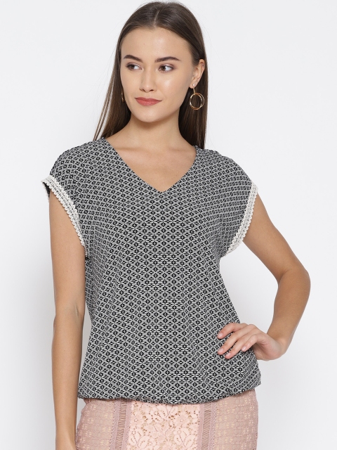 

OVS Women Off-White & Black Printed Blouson Top