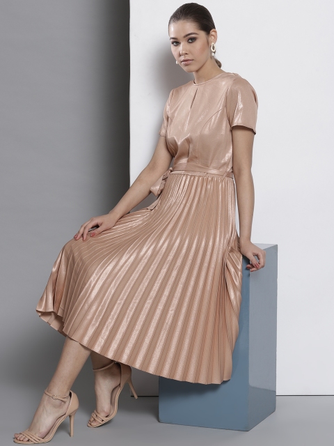 

DOROTHY PERKINS Women Golden Solid Sheen A-Line Dress, Gold