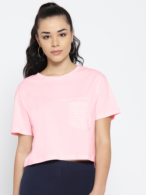

OVS Women Pink Solid Round Neck Boxy Crop T-shirt