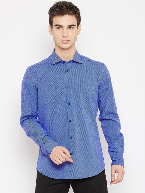 

OVS Men Blue Slim Fit Striped Casual Shirt