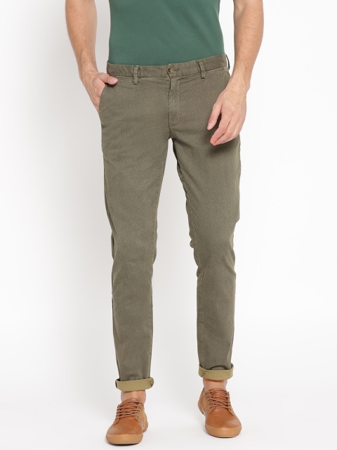 

OVS Men Olive Green Slim Fit Self Design Regular Trousers