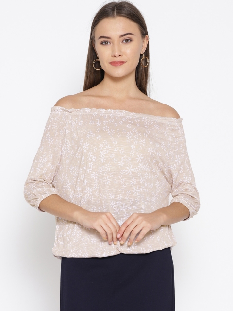 

OVS Women Beige & White Printed Bardot Top